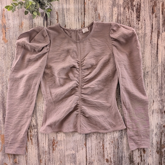 Aritzia Wilfred Henrietta Ruched Blouse Taupe Women's 4 - Picture 4 of 8